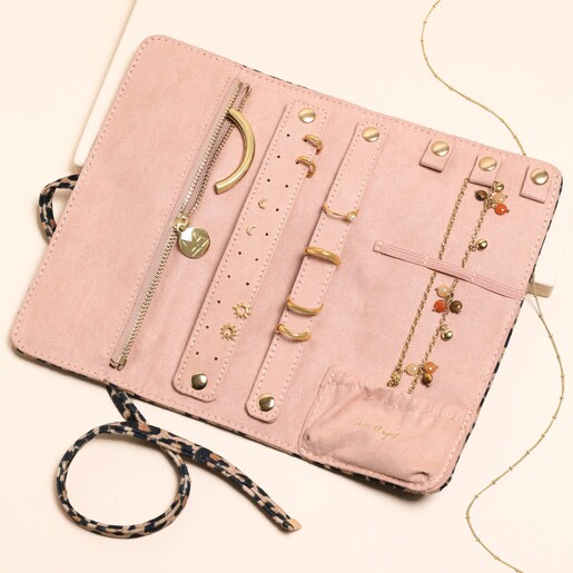 Opened Leopard Print Velvet Jewellery Roll