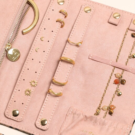 Close Up of Compartments on Leopard Print Velvet Jewellery Roll