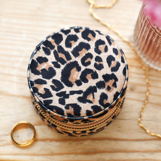 animal print jewellery case in black and tan