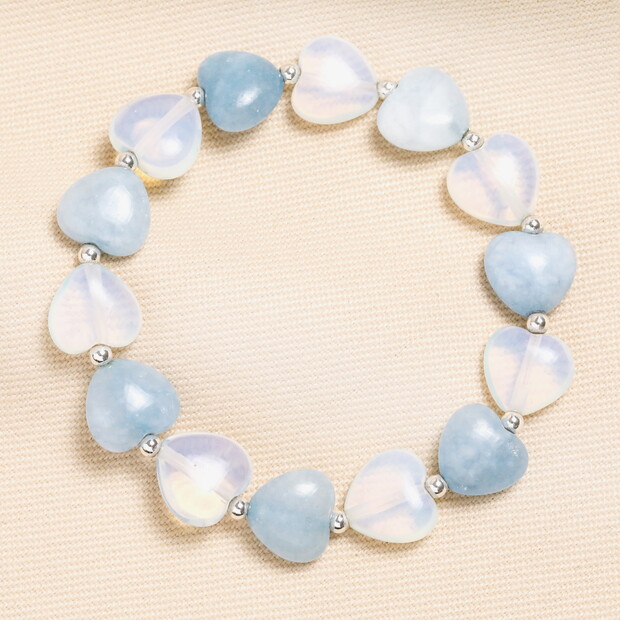 Semi Precious Stone Blue Heart Bracelet in Silver