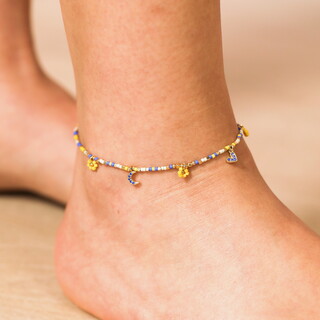 Mini Charms Blue and Yellow Beaded Anklet