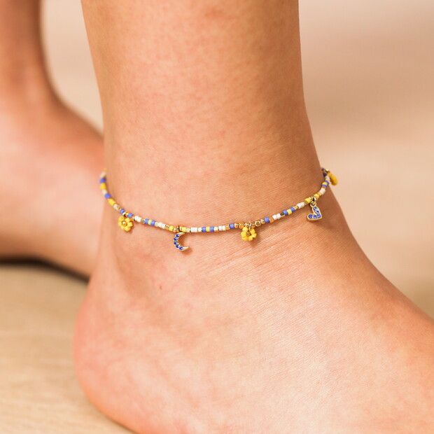 Mini Charms Blue and Yellow Beaded Anklet