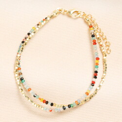 Double Layered Rainbow Beaded Bracelet in Gold
