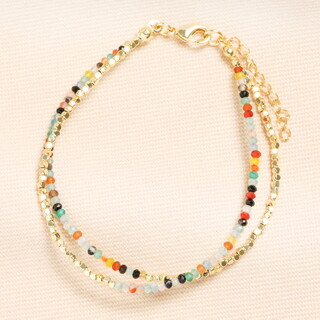 Double Layered Rainbow Beaded Bracelet in Gold