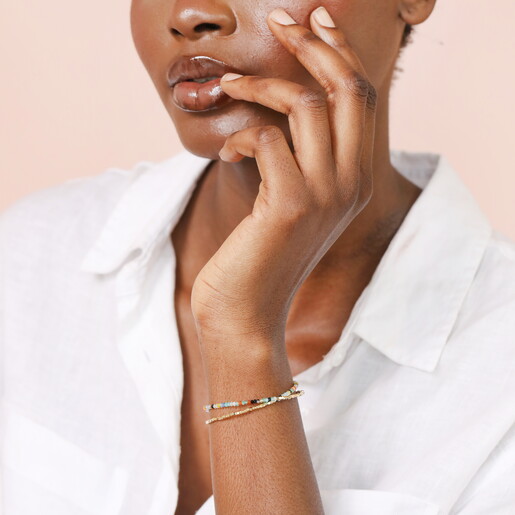 Double Layered Rainbow Beaded Bracelet in Gold