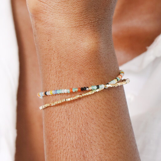 Double Layered Rainbow Beaded Bracelet in Gold