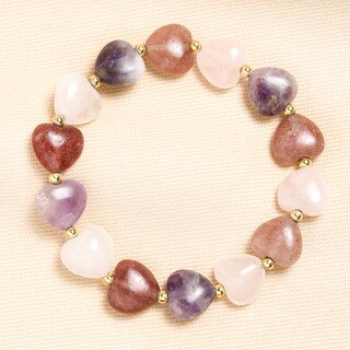 Semi Precious Stone Lilac Heart Bracelet in Gold