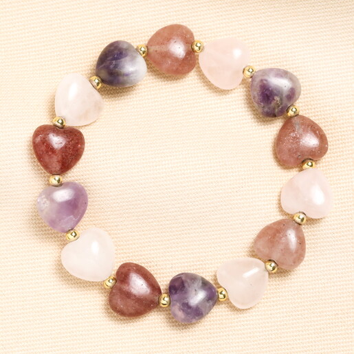 Semi Precious Stone Lilac Heart Bracelet in Gold