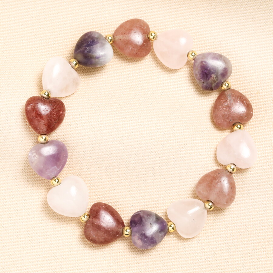 Semi Precious Stone Lilac Heart Bracelet in Gold | Lisa Angel