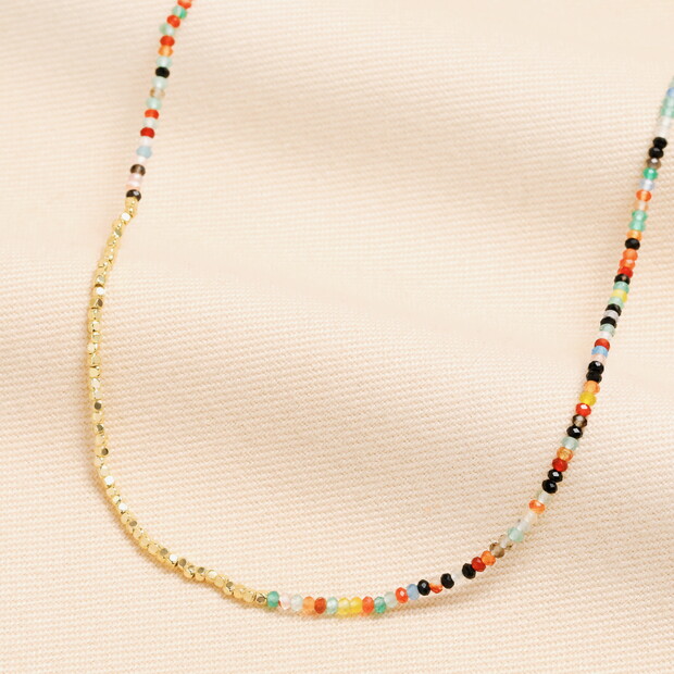 Rainbow Beaded Necklace in Gold