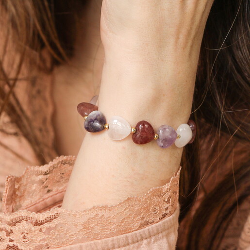 Semi Precious Stone Lilac Heart Bracelet in 