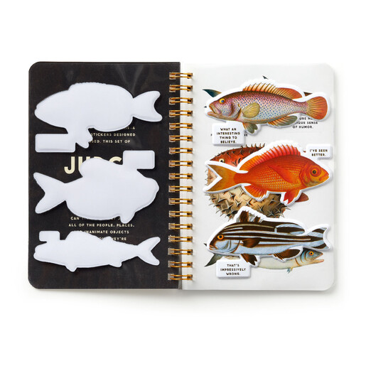 inside of vintage fish sticker book