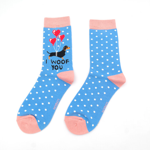 Miss Sparrow Blue I Woof You Socks 
