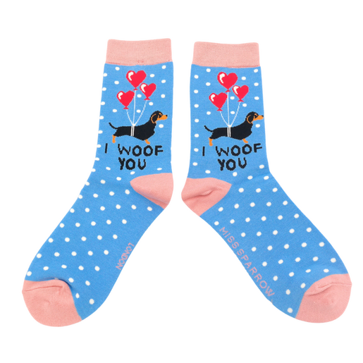 Miss Sparrow Blue I Woof You Socks 