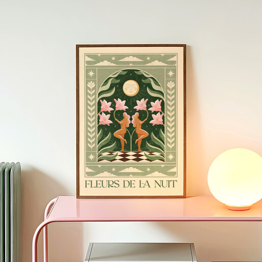 green and pink floral print