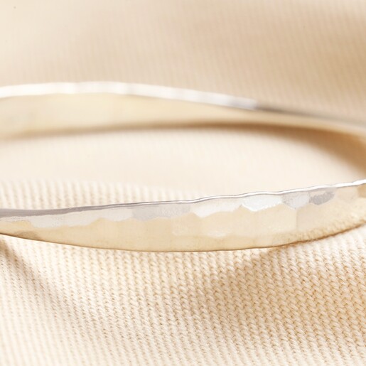 Close up of personalisation on Personalised Hammered Sterling Silver Twisted Bangle