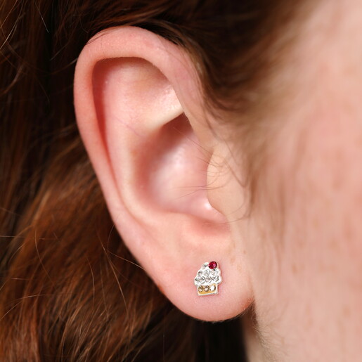 Sterling Silver Crystal Cupcake Stud Earrings