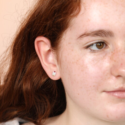 Sterling Silver Crystal Cupcake Stud Earrings