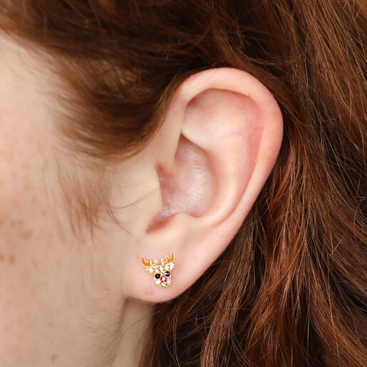 Sterling Silver Crystal Festive Reindeer Stud Earrings