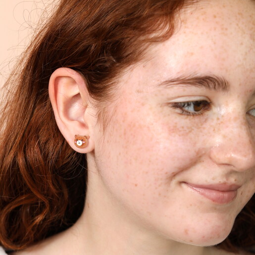 Enamel Brown Bear Stud Earrings