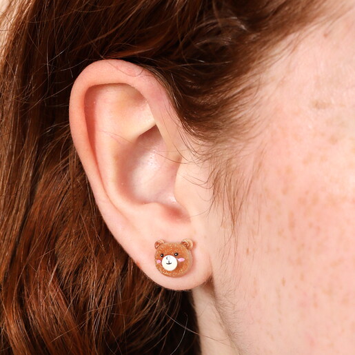 Enamel Brown Bear Stud Earrings