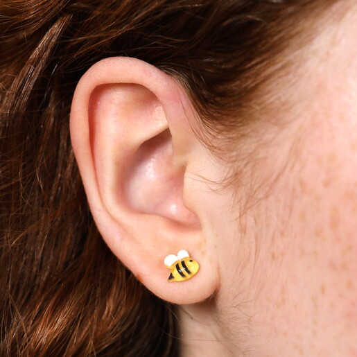 Enamel Yellow Bee Stud Earrings