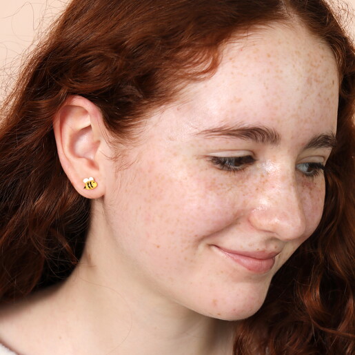 Enamel Yellow Bee Stud Earrings