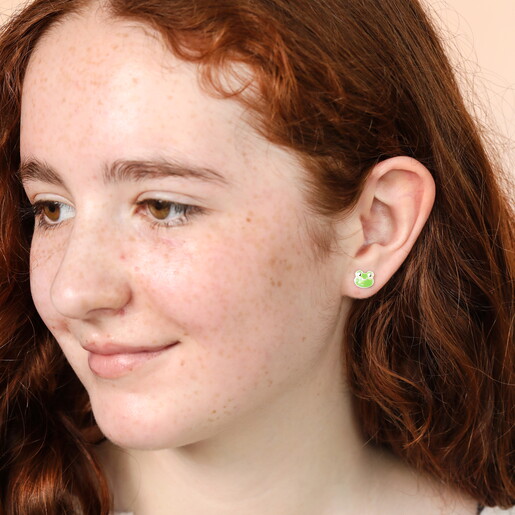 Sterling Silver Enamel Frog Stud Earrings 