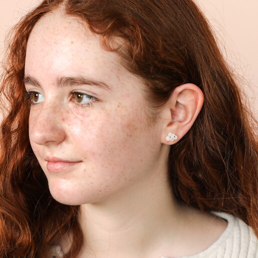 Enamel White Cloud Stud Earrings