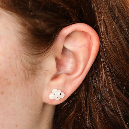 Enamel White Cloud Stud Earrings