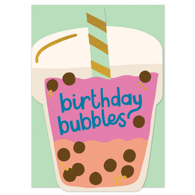 Raspberry Blossom Birthday Bubble Tea Card