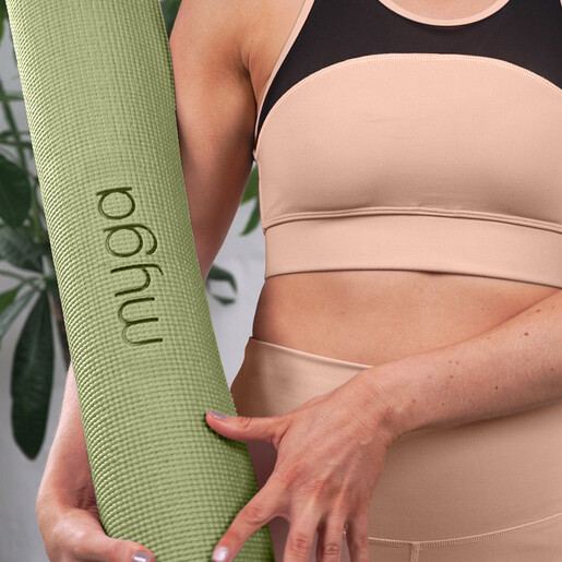 close up of moss green yoga mat