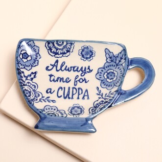 Sass & Belle Blue Willow Always Time for A Cuppa Tea Bag Dish