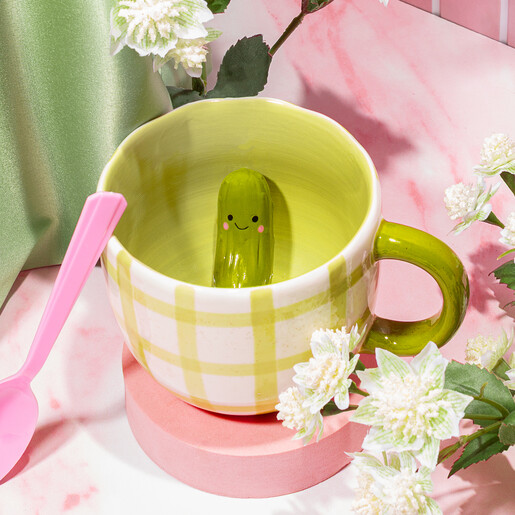 pickle figurine mug in green and white