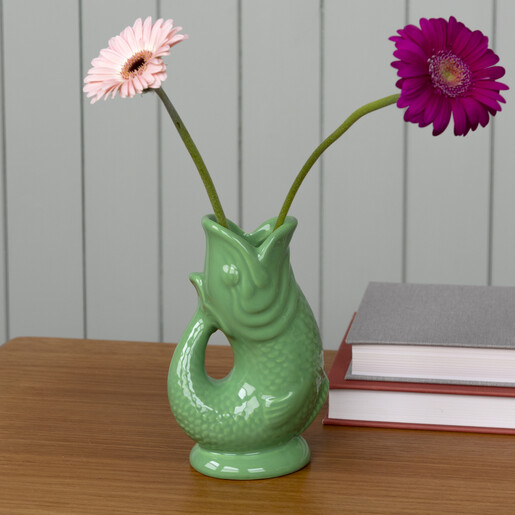 glazed ceramic fish vase in green