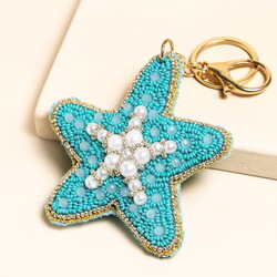 Beaded Freshwater Pearl Starfish Keyring and Bag Charm