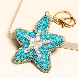 Beaded Freshwater Pearl Starfish Keyring and Bag Charm