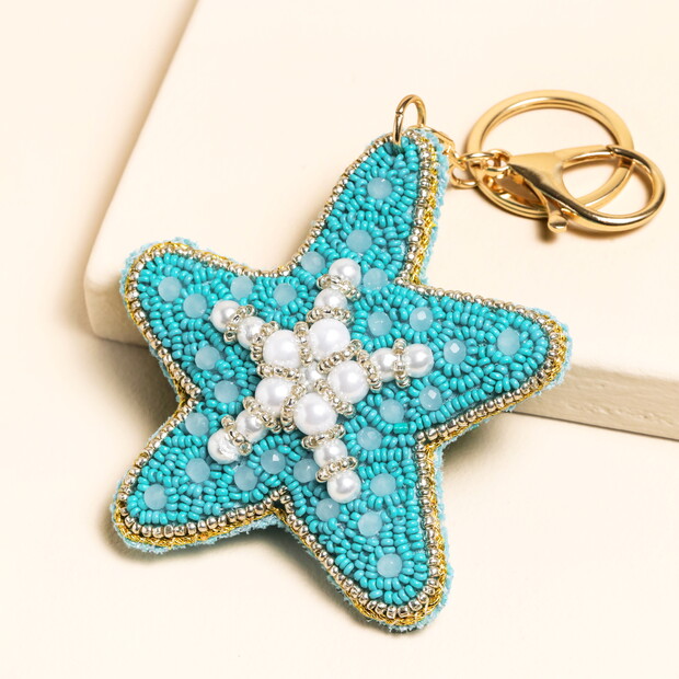 Beaded Freshwater Pearl Starfish Keyring and Bag Charm