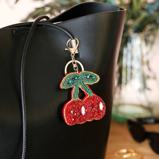 Beaded Cherry Keyring and Bag Charm