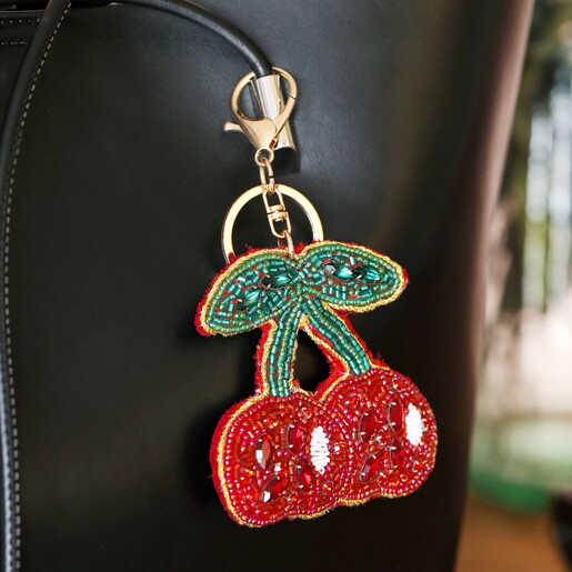 Beaded Cherry Keyring and Bag Charm