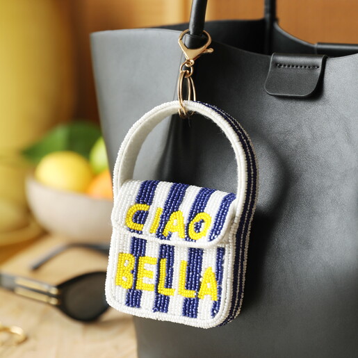 Beaded 'Ciao Bella' Mini Handbag Keyring and Bag Charm