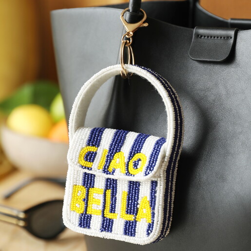 Beaded 'Ciao Bella' Mini Handbag Keyring and Bag Charm