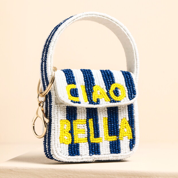 Beaded 'Ciao Bella' Mini Handbag Keyring and Bag Charm
