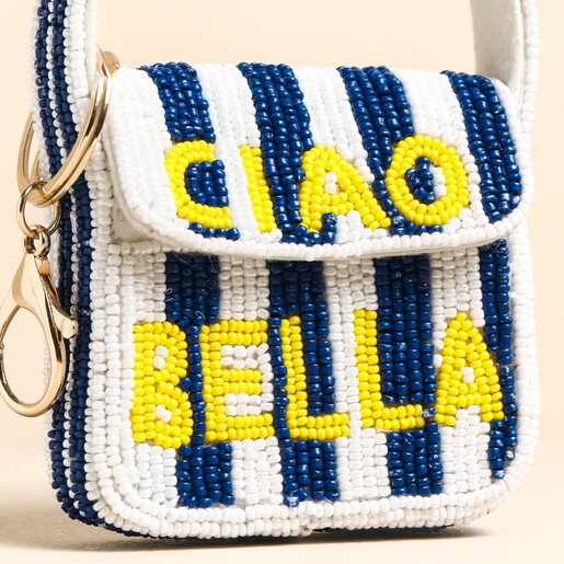Beaded 'Ciao Bella' Mini Handbag Keyring and Bag Charm