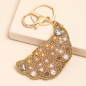 Beaded Croissant Keyring and Bag Charm