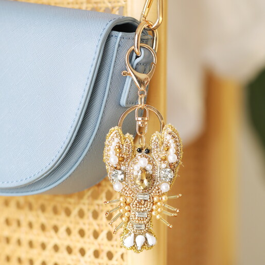 lobster beaded keyring and bag charm in gold