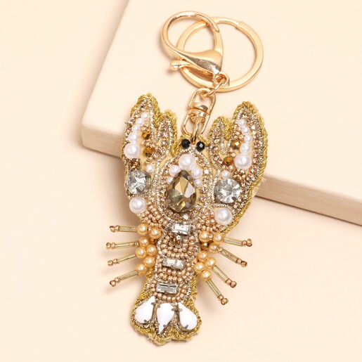 lobster beaded keyring and bag charm in gold