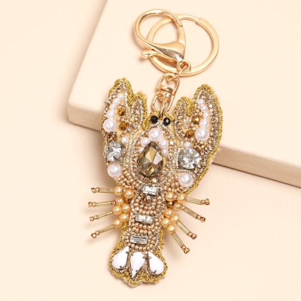 Beaded Gold Lobster Keyring and Bag Charm