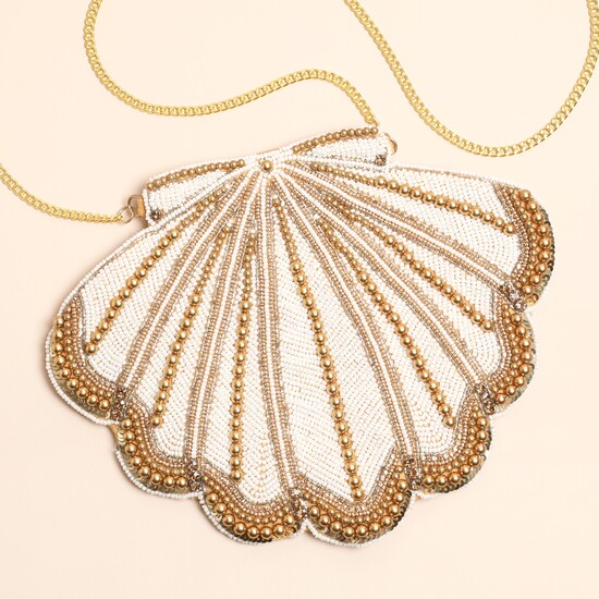 Beaded Gold Shell Crossbody Handbag