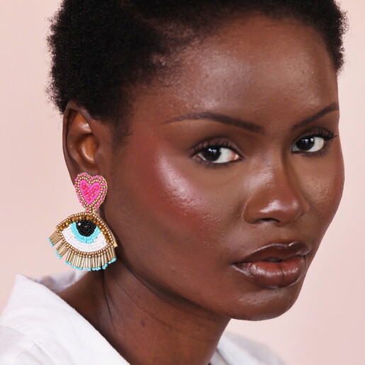 Beaded Heart Eye Drop Earrings